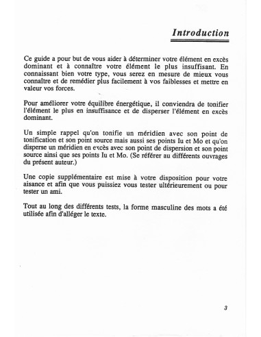 Page 3 du livre de Manuel de Test - Loi des 5 éléments