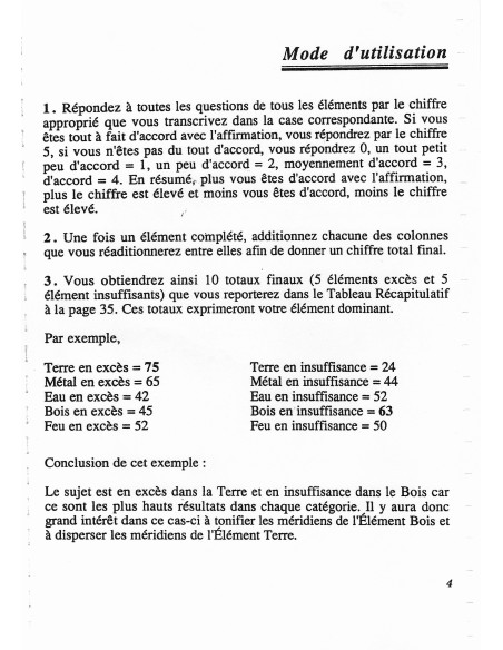 Page 4 du livre Manuel de Test - Loi des 5 éléments