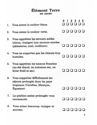 Page 5 du livre Manuel de Test - Loi des 5 éléments exemple de test