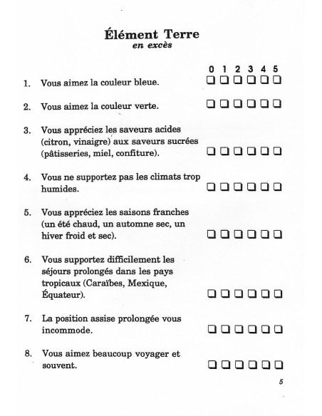 Page 5 du livre Manuel de Test - Loi des 5 éléments exemple de test