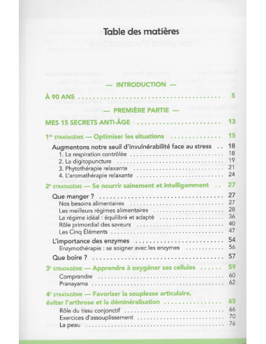 Livre Mes secrets de longévité par Jacques Staehle, extrait table des matières 1