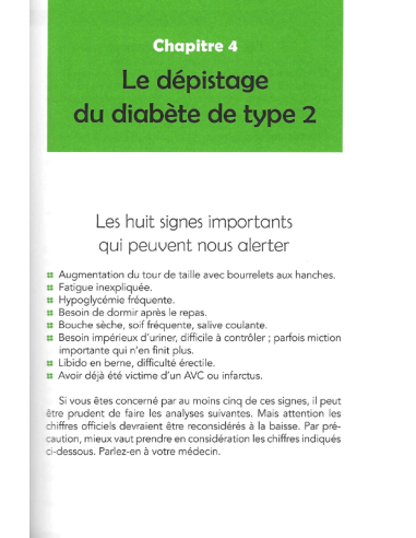 Livre Vaincre son diabète de type 2 par Jacques Staehle, extrait 1 chapitre le dépistage du diabète de type 2