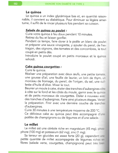 Livre Vaincre son diabète de type 2 par Jacques Staehle, extrait 2 chapitre recettes diabète
