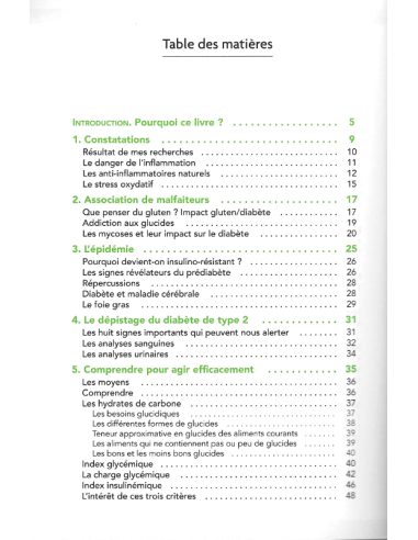 Livre Vaincre son diabète de type 2 par Jacques Staehle, extrait table des matières 1