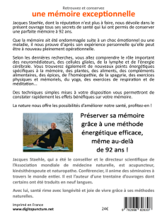 Livre Retrouvez et conservez une mémoire exceptionnelle de Jacques Staehle Recto couverture 2