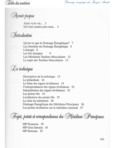 Cours Drainage énergétique page161 Table des matières